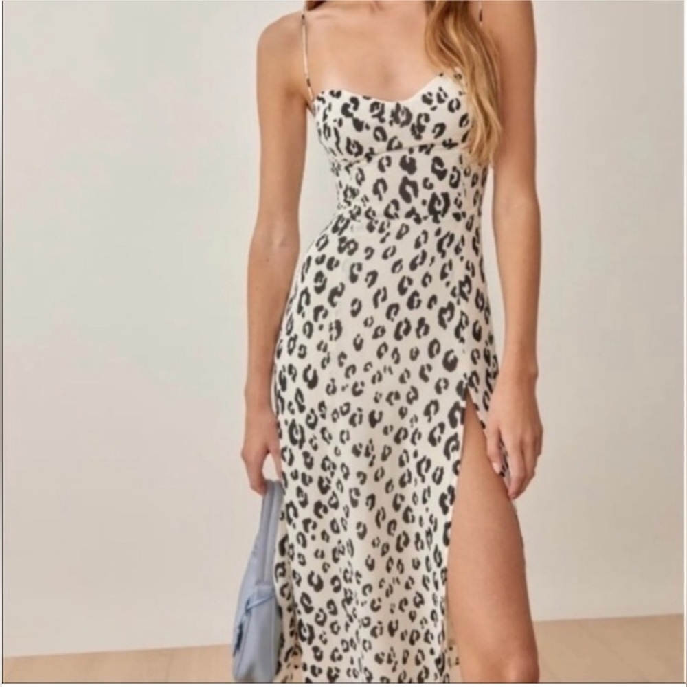 Reformation Leopard Print Spaghetti Strap Dress Size 6 - Picture 3 of 15